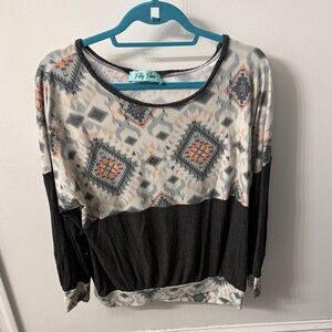 Filly Flair Geometric Long Sleeve Top - Black, Gray, and Orange